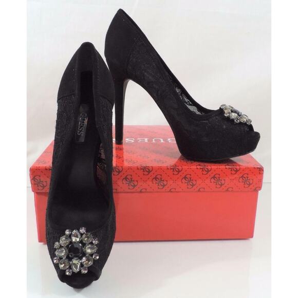 Guess Hotspot Platform Dress Pumps Heels Black Multi Fabric Size 10 - Picture 8 of 9